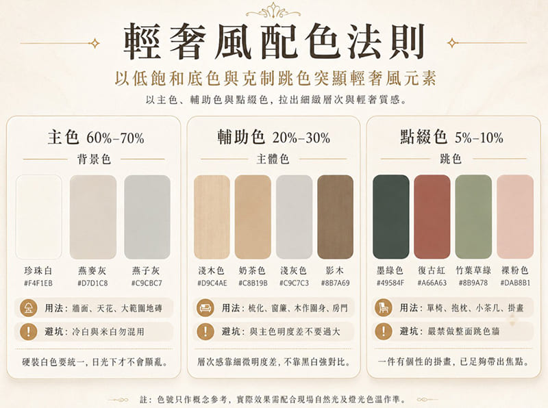 輕奢風配色示意圖
