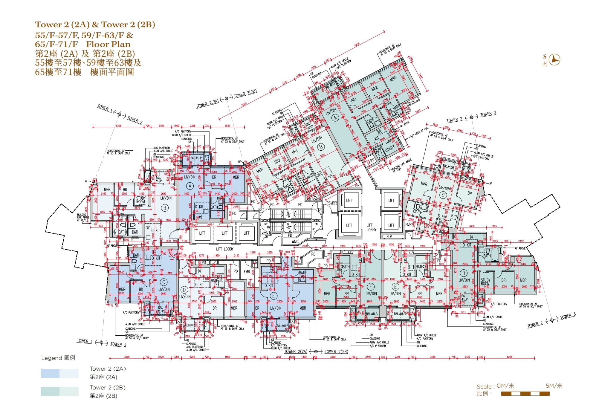 海瑅灣第2座(2A)及第2座(2B) 55樓至57樓、59樓至63樓及65樓至71樓平面圖